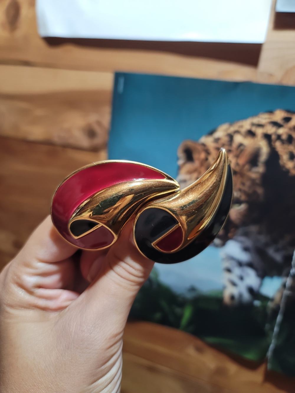 Monet Gold-Tone Red and Black Enamel Hair Clip